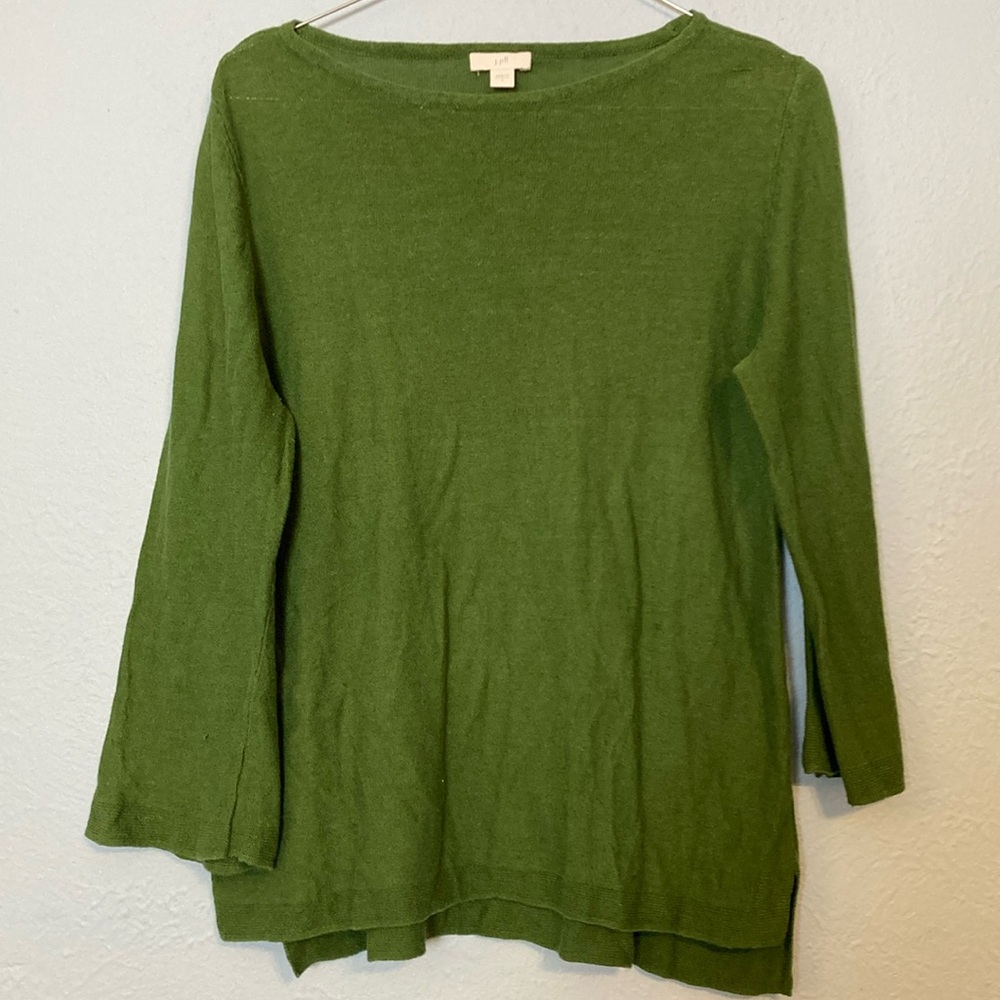 J. Jill Women's Size S *PATCHED* Green Linen Blend Lightweight Sweater Shirt Top